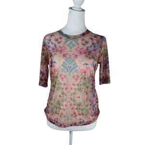 Porridge Clothing Anthropologie Sheer Mesh top Floral Half Sleeve Small